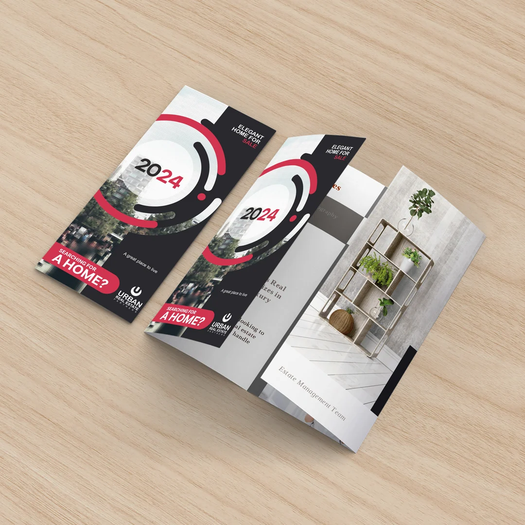 Printed brochures with designs for different businesses
