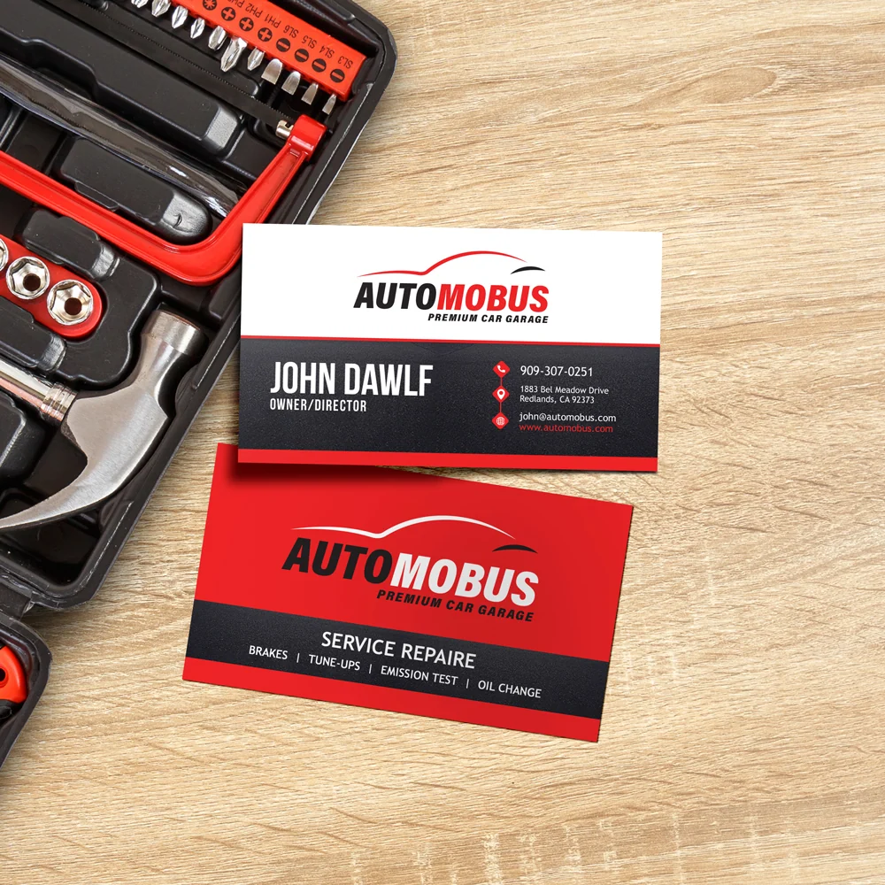 Printed business cards for an automotive business
